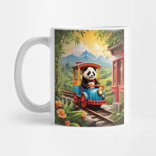 Adorable Panda Train Ride AI Art Mug